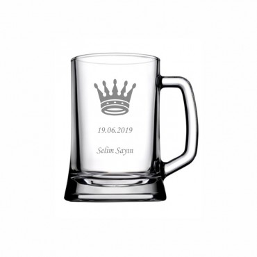 Taç ve İsim Yazılı Bira Bardağı